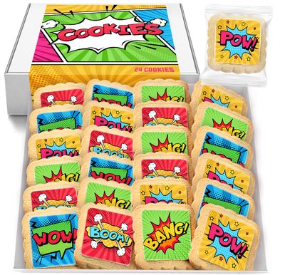Superhero Cookies 24 Pack Bulk Party Favors Birthday Party Pow Boom Bang Wow