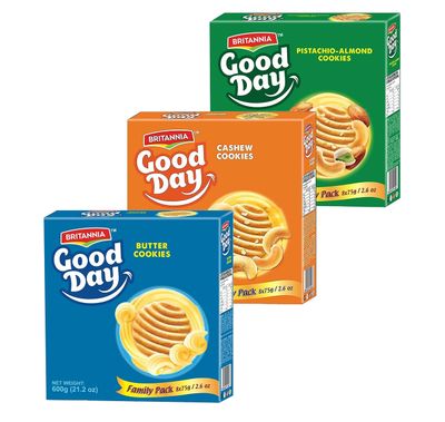 Britannia Good Day PistachioAlmond, Cashew &amp; Butter 21.2oz 600g Combo Pack - Breakfast &amp; Tea Time Snacks Pack of 1 Each