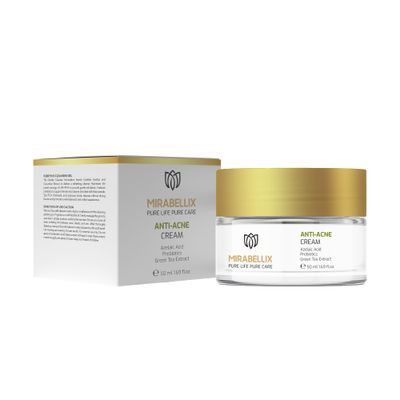 Mirabellix Anti-Acne Cream with 1 Azelaic Acid, Niacinamide, Prebiotic &amp; Green Tea Extract, Oil Control &amp; Skin Barrier Repair, 50ML for Oily &amp; Acne-Prone Skin