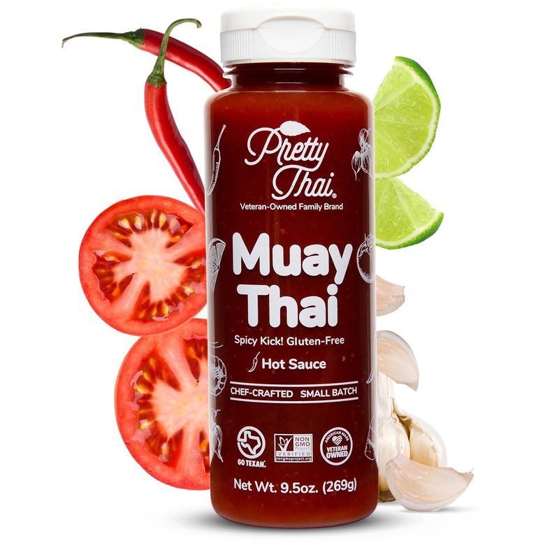 Pretty Thai Muay Thai Sauce, Gluten Free Certified Non-GMO Authentic Stir Fry, Ramen &amp; Dipping Sauce, 100 Natural Thai Chili Hot Sauce Condiment &amp; Rice Seasoning