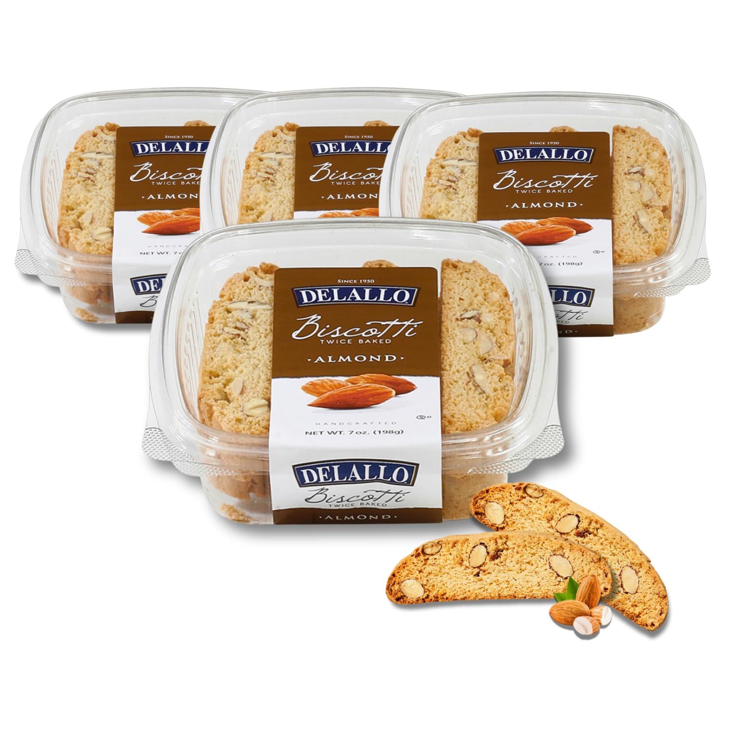 DeLallo Almond Biscotti, 4 Pack, Authentic Italian Recipe, Golden Brown Twice Baked Cookies, Kosher, Non-GMO, All Natural Italian Biscuits Made in Small Batches, Nutty Warm Flavor
