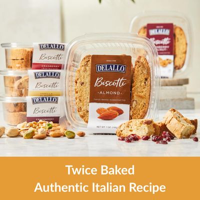 DeLallo Almond Biscotti, 4 Pack, Authentic Italian Recipe, Golden Brown Twice Baked Cookies, Kosher, Non-GMO, All Natural Italian Biscuits Made in Small Batches, Nutty Warm Flavor