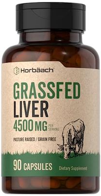 Horbaach Grass Fed Beef Liver 4500mg 90 Capsules Desiccated, Pasture Raised, Grain Free, Non-GMO Supplement