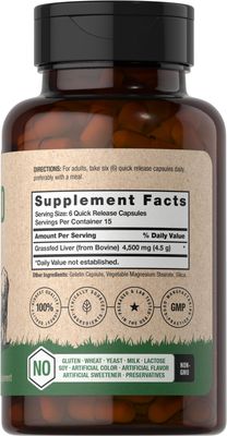 Horbaach Grass Fed Beef Liver 4500mg 90 Capsules Desiccated, Pasture Raised, Grain Free, Non-GMO Supplement