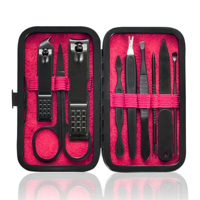 HANTEKAS Manicure Set 9 in 1 Stainless Steel, Nail Clippers Scissors Pedicure Tools Kit - Portable Travel Grooming Kit for Men and Women with Leather Case Red-BIG Nail Clipper