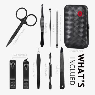 HANTEKAS Manicure Set 9 in 1 Stainless Steel, Nail Clippers Scissors Pedicure Tools Kit - Portable Travel Grooming Kit for Men and Women with Leather Case Red-BIG Nail Clipper
