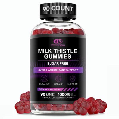 EFFECTIVE NUTRA Milk Thistle Gummies Sugar-Free Milk Thistle Extract 1000mg for Liver Detox &amp; Antioxidant Support Vegan, Gluten-Free 45-Day Supply, Natural Berry Flavor, Made in USA 90 Count