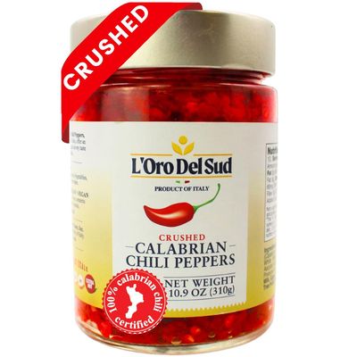 Crushed Calabrian Chili Peppers Paste, 9.8 oz 280 g Spread, Chopped, Grown and Packed in Calabria Italy, Authentic Italian, Spicy and Savory Taste, L&#39;Oro Del Sud