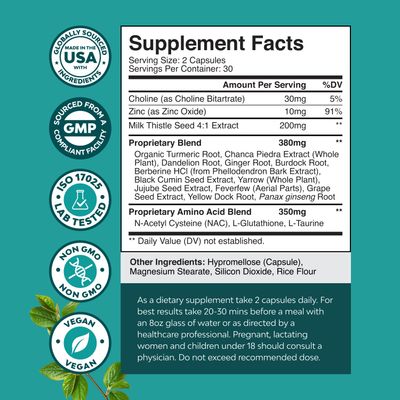 Liver Support NAC Supplement with Milk Thistle Extract - Herbal Liver Supplement with N Acetyl Cysteine, Artichoke, Choline &amp; Beetroot - Antioxidants for Cleanse, Detox &amp; Repair - 60 Capsules