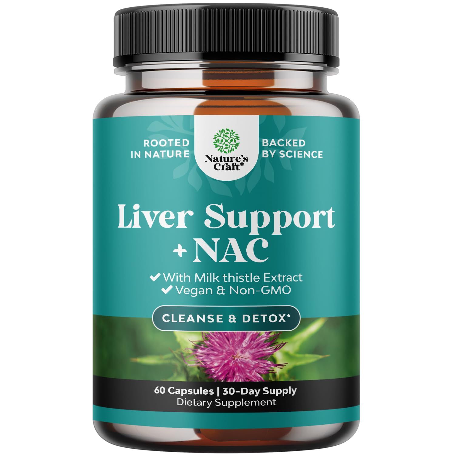 Liver Support NAC Supplement with Milk Thistle Extract - Herbal Liver Supplement with N Acetyl Cysteine, Artichoke, Choline &amp; Beetroot - Antioxidants for Cleanse, Detox &amp; Repair - 60 Capsules
