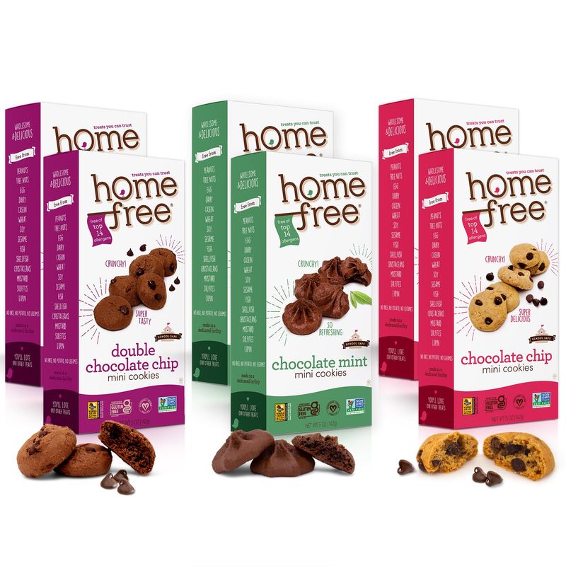Homefree Treats - Allergy Friendly Cookies Variety Pack - Peanut Free School Snacks - Vegan Chocolate Lovers Cookie Assortment - Chocolate Chip, Double Chocolate, Mint Chocolate 6 Count