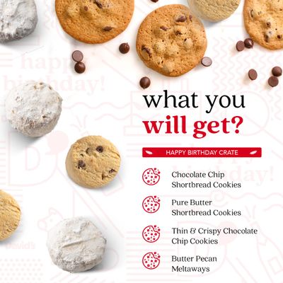 Davids Cookies Happy Birthday Cookie Gift Basket - Deliciously Flavored Assorted Cookies in a Lovely Gift Crate - Gourmet Thin Crispy Cookies, Butter Pecan Meltaways, and Choco Chip &amp; Pure Butter S...