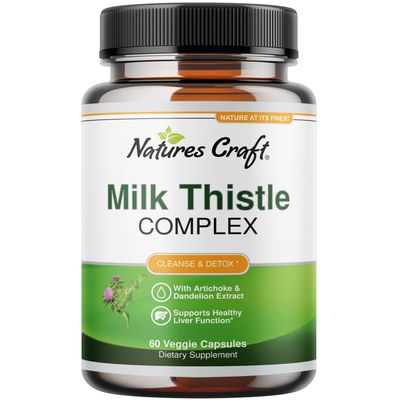 Liver Support Milk Thistle Supplement for Liver Cleanse Detox &amp; Repair - Advanced Milk Thistle and Dandelion Root Supplement with Artichoke Extract - Dandelion Capsules for Detox - 60 Ct