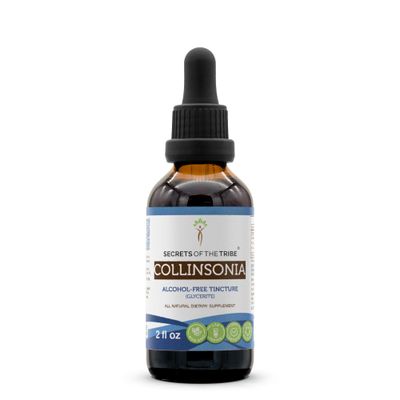 Secrets of the Tribe Collinsonia Tincture Alcohol-Free Extract, Wildcrafted Stoneroot Collinsonia Canadensis Dried Root Tincture Supplement 2 FL OZ