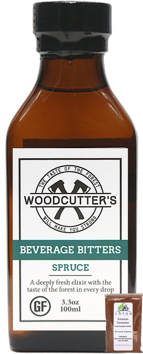 Woodcutter&#39;s Bitters, Spruce Beverage Bitters, A Deeply Refreshing Elixir With The Taste of The Forest In Every Drop, 3.3 oz Includes-Free Cinnamon from Rhino Fine Foods.071 oz