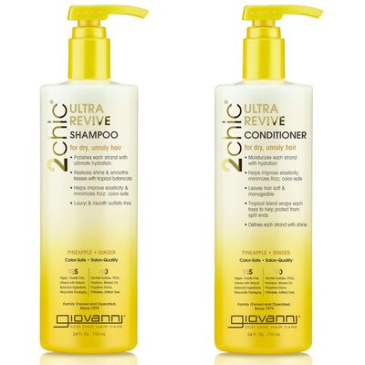 GIOVANNI 2chic Ultra-Revive Shampoo &amp; Conditioner - Pineapple &amp; Ginger to Moisturize Dry Unruly Hair, Aloe Vera, Pro-Vitamin B5, Lauryl &amp; Laureth Sulfate Free, Color Safe - 24 oz 2 Pack