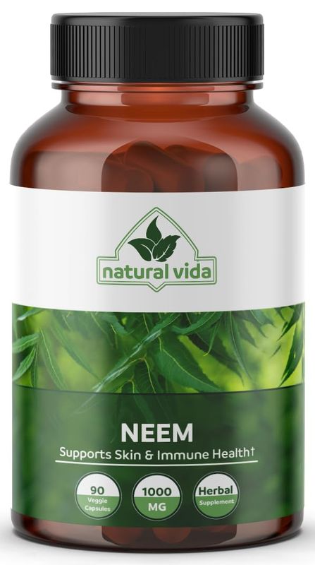 Neem Herbal Supplement 1000mg - 90 Capsules - Supports Skin, Immune &amp; Liver Health, Detox, Vegan Capsules, Gluten-Free 1