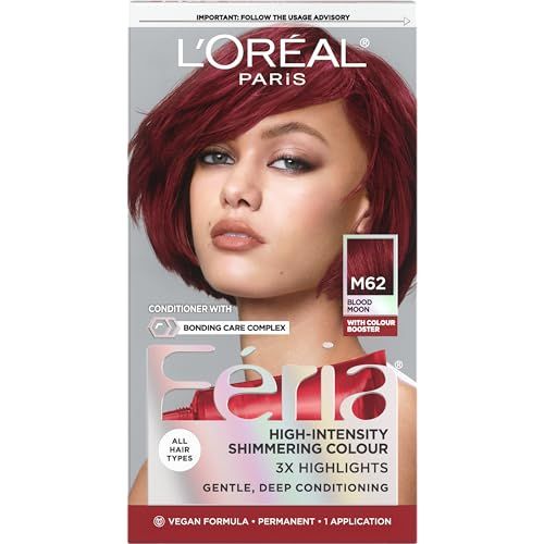 L&#39;Oreal Paris Feria Midnight Bold Multi-Faceted Permanent Hair Dye, One-Step Hair Color Kit for Dark Hair, No Bleach Required, Blood Moon