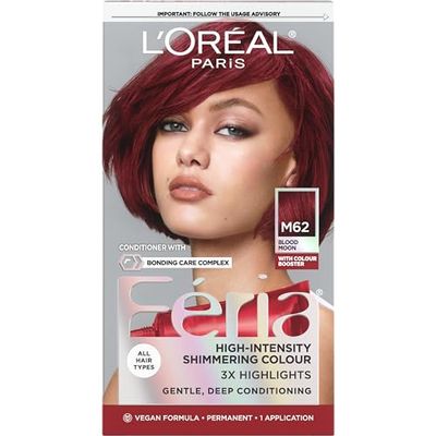 L&#39;Oreal Paris Feria Midnight Bold Multi-Faceted Permanent Hair Dye, One-Step Hair Color Kit for Dark Hair, No Bleach Required, Blood Moon