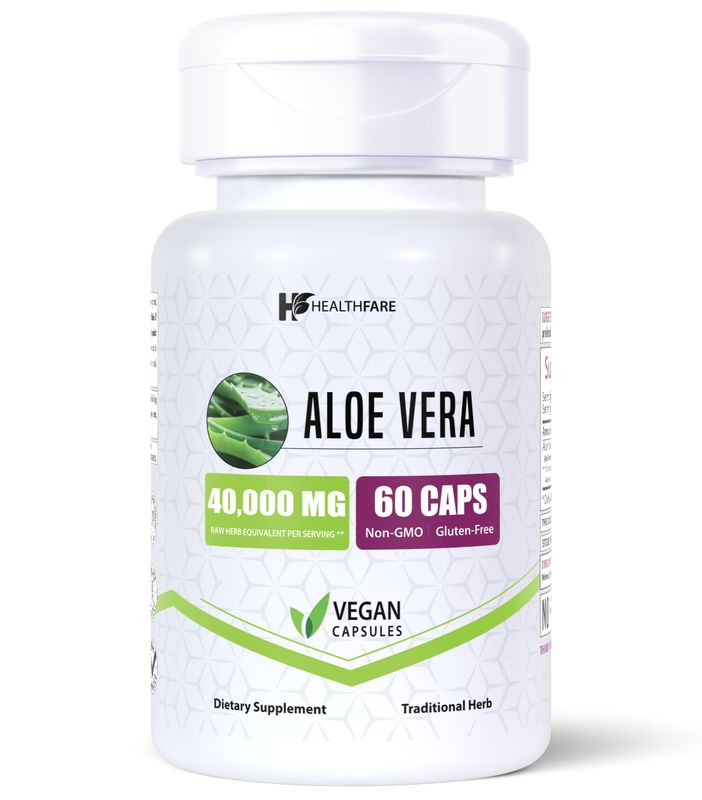 Healthfare Aloe Vera Capsules Supplement, 40,000mg 60 Veg Capsules Non-GMO Gluten-Free Made in The USA