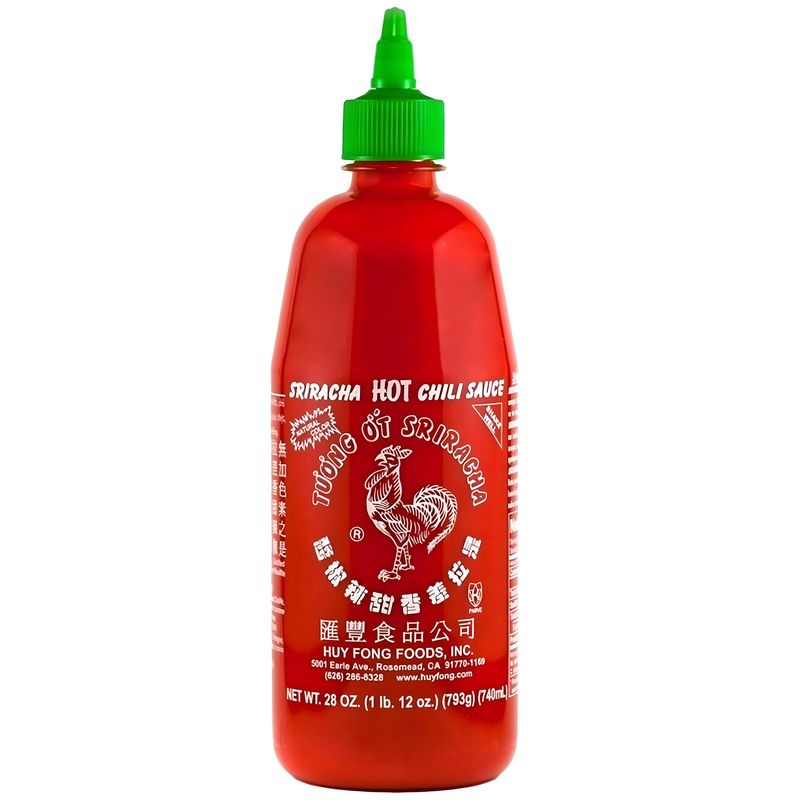 The Original Huy Fong Sriracha, 28 OZ Rooster Sriracha Chili Sauce, Spicy Flavor Hot Sauce WChili Pepper, Classic Original Cook Sriracha Chili Paste for Hotdogs, Eggs, Burgers, Soups, Tacos, 1-Pack