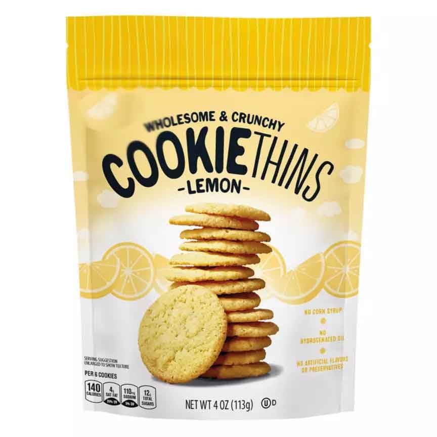 Lemon Cookies Thins, Crunchy Snack Snacking Food Dessert Gift Treat, 4oz Benton Bag