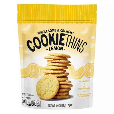 Lemon Cookies Thins, Crunchy Snack Snacking Food Dessert Gift Treat, 4oz Benton Bag