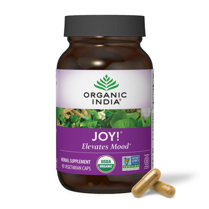 ORGANIC INDIA Joy Herbal Supplement - Immune Support, Promotes Memory &amp; Concentration, Vegan, Gluten-Free, Kosher, USDA Certified Organic, Non-GMO, Calming - 90 Capsules