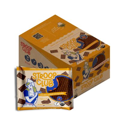 Stroop Club Organic Chocolate Infused Stroopwafel Caramel Treats Vegan, Plant-Based and Dutch-Approved Indulgence - 24 Chocolate Waffle cookies 12 Pack of 2