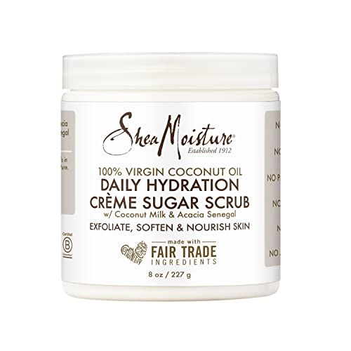 Shea Moisture Skin Care, Daily Hydration Creme Sugar Scrub with Virgin Coconut Oil, Coconut Milk &amp; Acacia Senegal, Gluten Free Exfoliating Body Scrub, Soften &amp; Nourish Skin, 8 Oz.