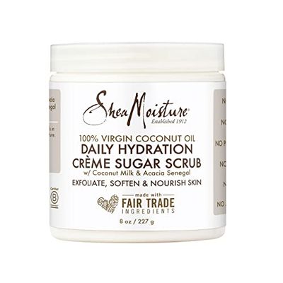 Shea Moisture Skin Care, Daily Hydration Creme Sugar Scrub with Virgin Coconut Oil, Coconut Milk &amp; Acacia Senegal, Gluten Free Exfoliating Body Scrub, Soften &amp; Nourish Skin, 8 Oz.