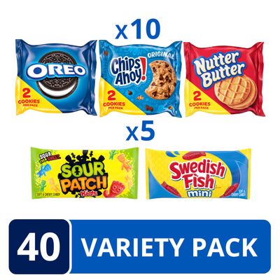 OREO, CHIPS AHOY!, Nutter Butter, SOUR PATCH KIDS &amp; SWEDISH FISH Cookies &amp; Candy Variety Pack, 40 Snack Packs