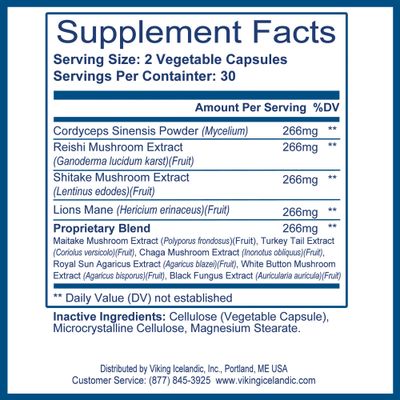 Viking Liver Renew Icelandic - Liver Health Support Formula - Comprehensive Mushroom Blend with Cordyceps, Reishi, Shitake, Lions Mane, Maitake and Chaga Mushrooms - 60 Veg Capsules