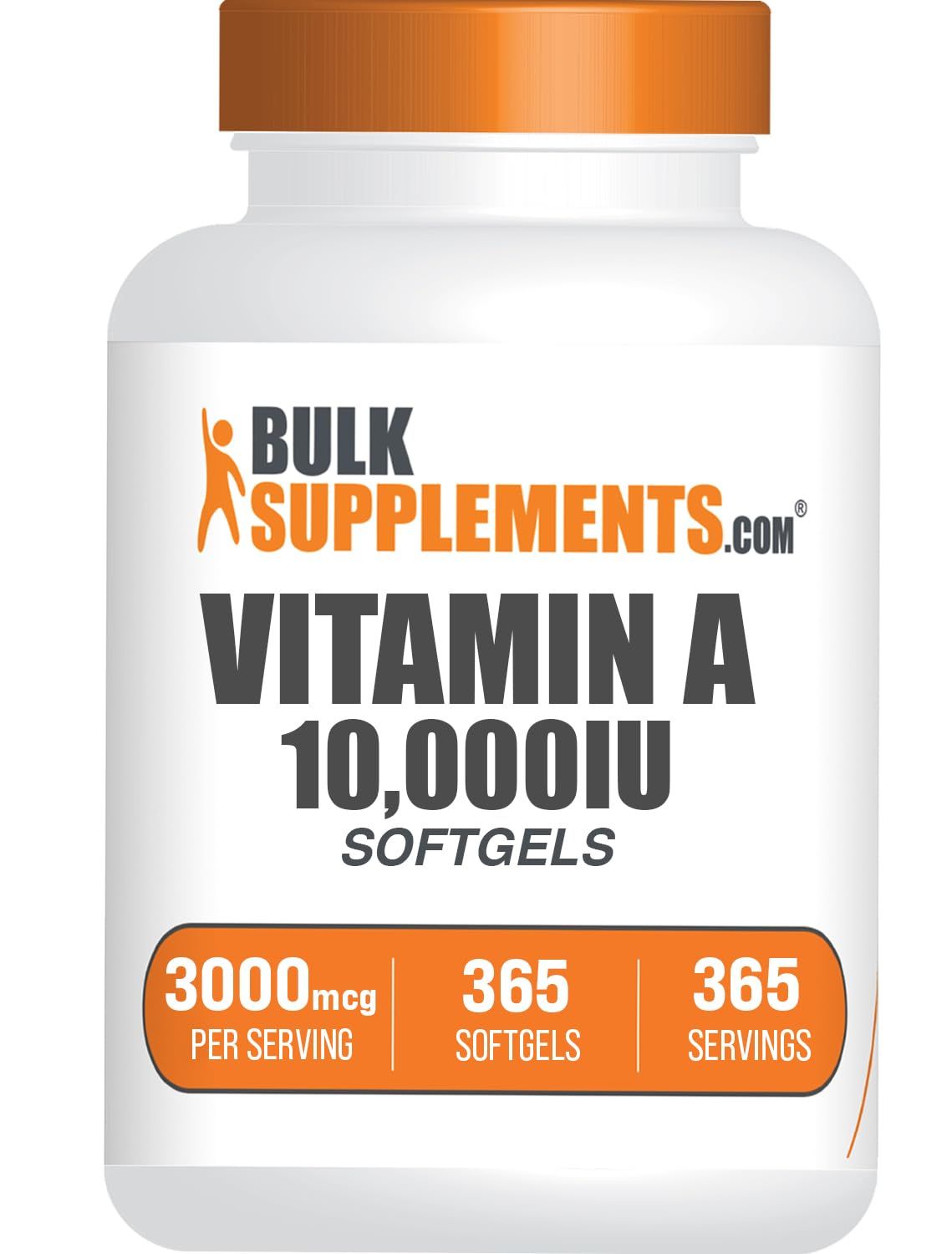 BulkSupplements.com Vitamin A 10000 IU Softgels - as Retinyl Palmitate, Vitamin A Supplement - for Eye &amp; Immune Support, Gluten Free, 1 Softgel per Serving, 365 Count Pack of 1