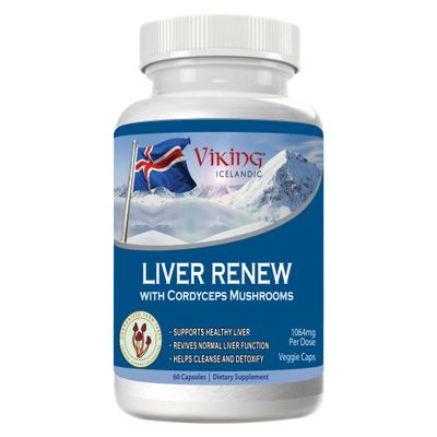 Viking Liver Renew Icelandic - Liver Health Support Formula - Comprehensive Mushroom Blend with Cordyceps, Reishi, Shitake, Lions Mane, Maitake and Chaga Mushrooms - 60 Veg Capsules