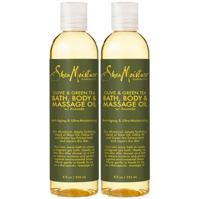 SheaMoisture Olive &amp; Green Tea Bath, Body &amp; Massage Oil 2-Pack - Avocado Oil, Anti-Aging &amp; Ultra-Moisturizing for Dry Skin, 8 Oz Ea