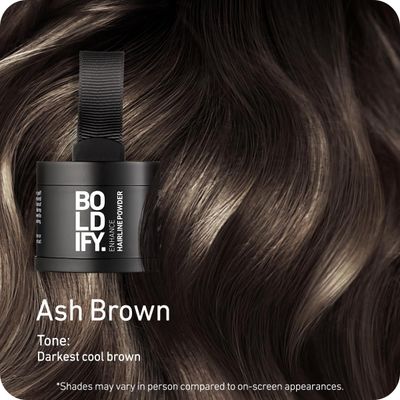 BOLDIFY Hairline Powder - Root Touch Up Hair Color for Gray Coverage - Bald Spot Concealing Hair Powder for Women & Men - 48-Hour Stain-Proof - Ash Brown