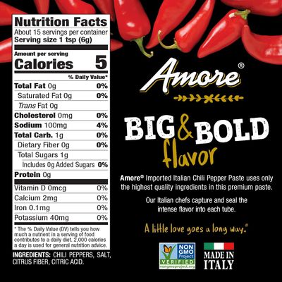 Amore Vegan Chili Pepper Paste In A Tube 3.2oz - Non GMO Certified and Made In Italy 2 Pack