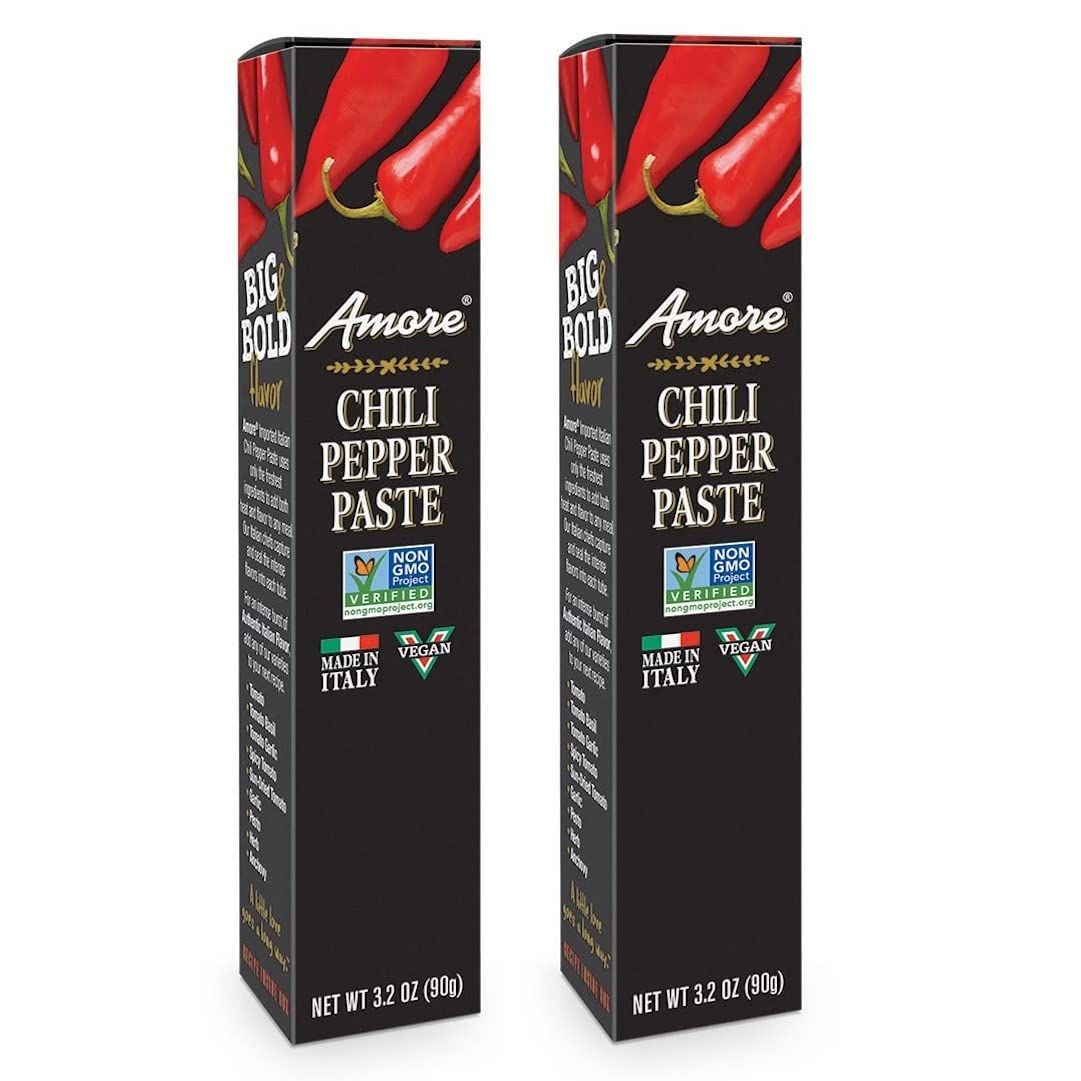 Amore Vegan Chili Pepper Paste In A Tube 3.2oz - Non GMO Certified and Made In Italy 2 Pack