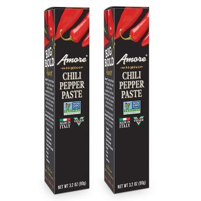 Amore Vegan Chili Pepper Paste In A Tube 3.2oz - Non GMO Certified and Made In Italy 2 Pack