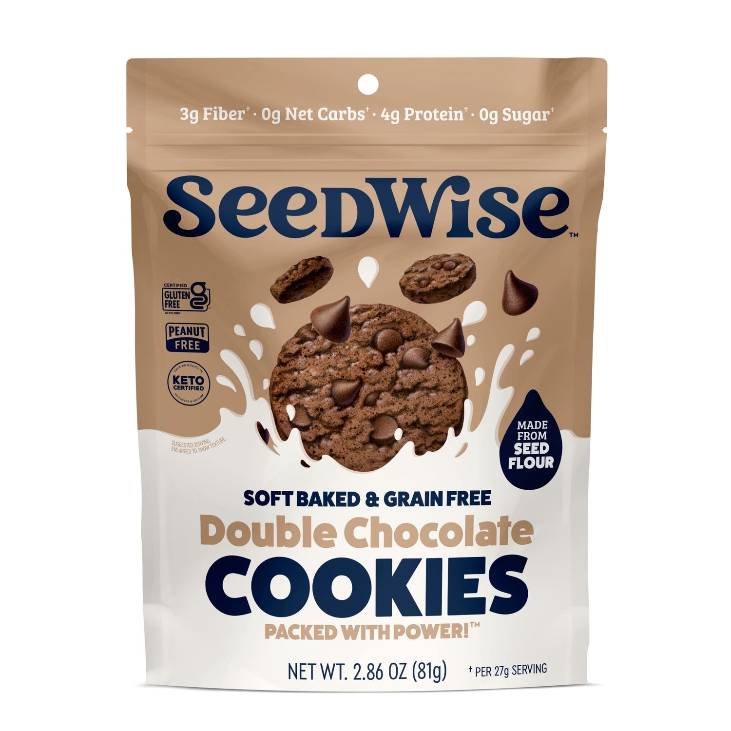 Ozery Bakery Seedwise - Double Chocolate Cookies, Soft Baked and Grain Free, 3-Count Bag Pack of 3