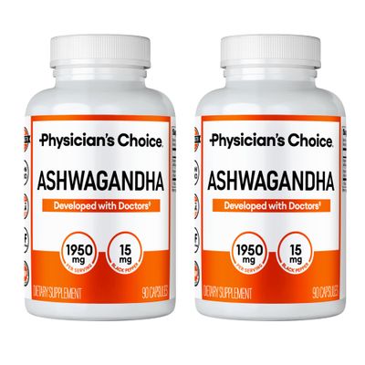 Physician&#39;s CHOICE Ashwagandha 1950mg Organic Ashwagandha Root Powder with Black Pepper Extract, Stress Support, Mood Support Supplement, 90 Veggie Ashwagandha Capsules - 2 PCK