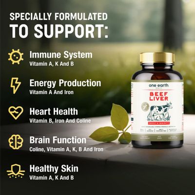 One Earth Health Beef Liver Capsules. 100 Grass Fed New Zealand Beef Liver. Pasture Raised. GMO and Filler Free. 200 Capsules 3,000mg Serving