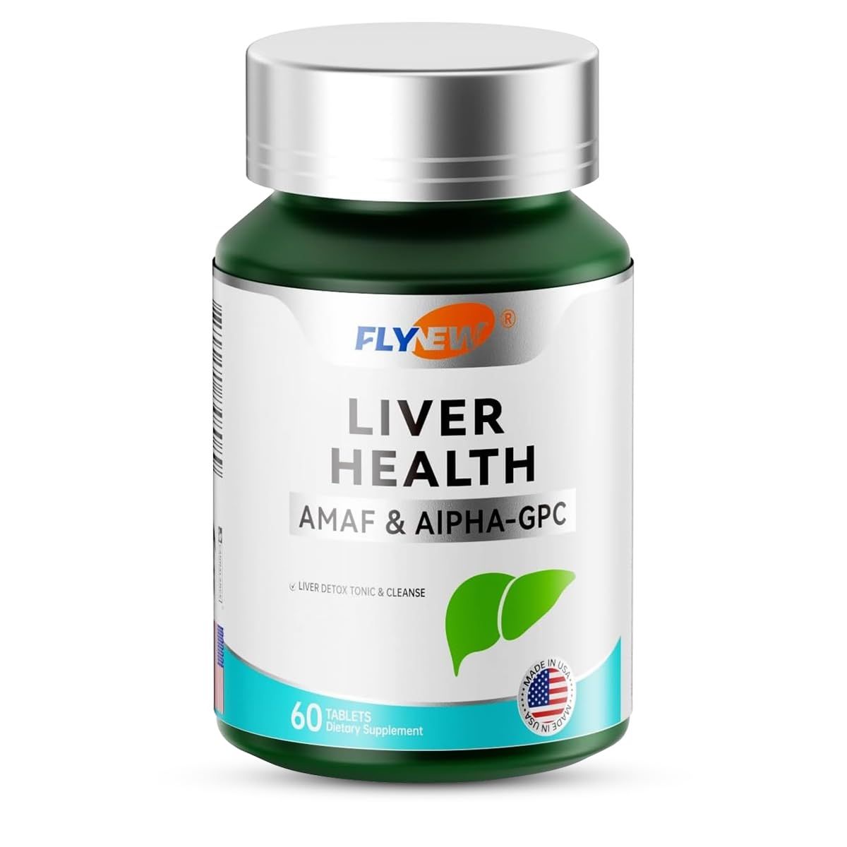 Flynew Liver Health, Detox &amp; Repair, Liver Support Made in USA, NADH &amp; Alpha-GPC, PQQ, L-Theanine, GMP, 60 Tablets