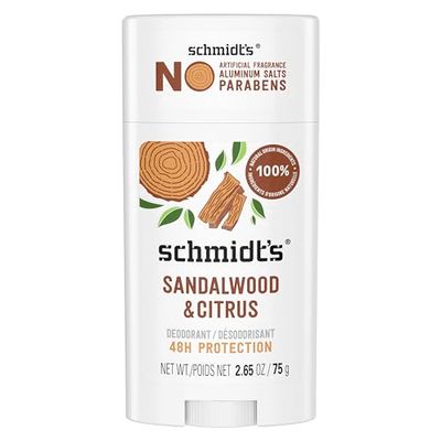 Schmidt&#39;s Aluminum-Free Vegan Deodorant Sandalwood &amp; Citrus for Women and Men, with 24 Hour Odor Protection, Natural Ingredients, Cruelty-Free, 2.65 oz