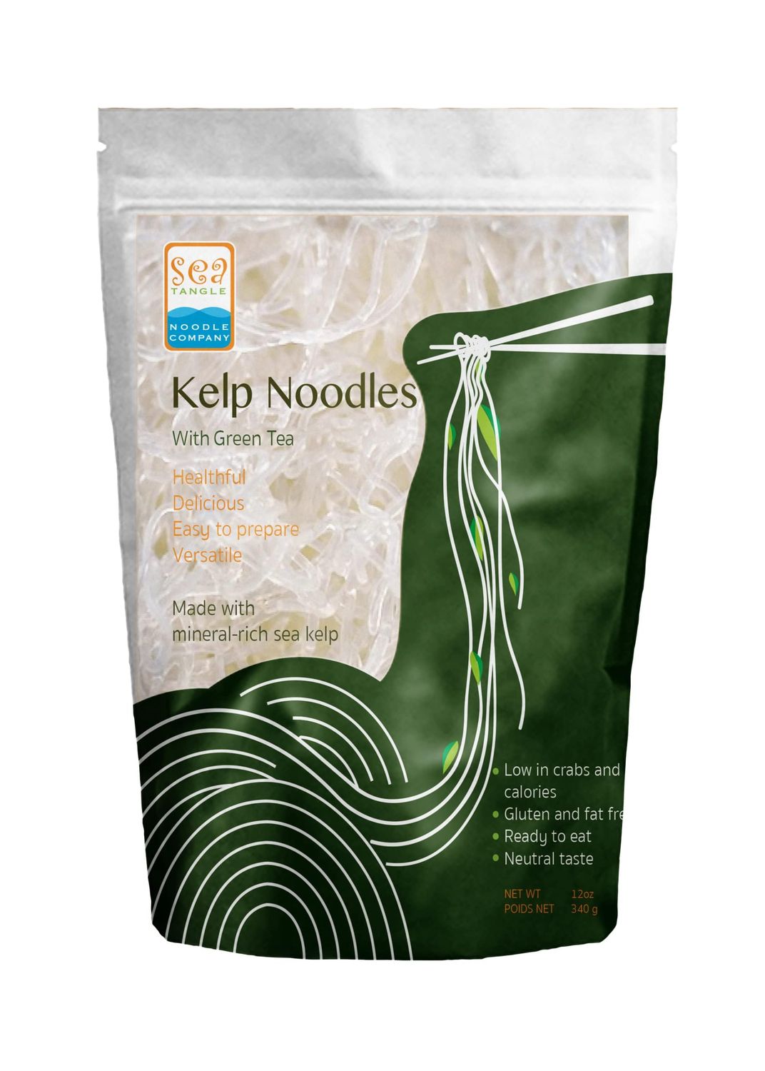 Sea Tangle Organic Green Tea Kelp Noodles 12oz - Low Calorie Asian Noodles for Healthy Noodle Dishes - Gluten Free, Keto Noodle Sub for Rice Noodles, Glass Noodles, Pad Thai Noodles, Vermicelli