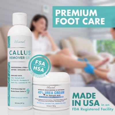 Ebanel Set of Professional Callus Remover for Feet, and Urea Cream 40 Plus Salicylic Acid 2, Heel Foot Callus Remover Gel Exfoliator Dead Skin Cuticle Removal Toenail Softener Keratolytic Pedicure
