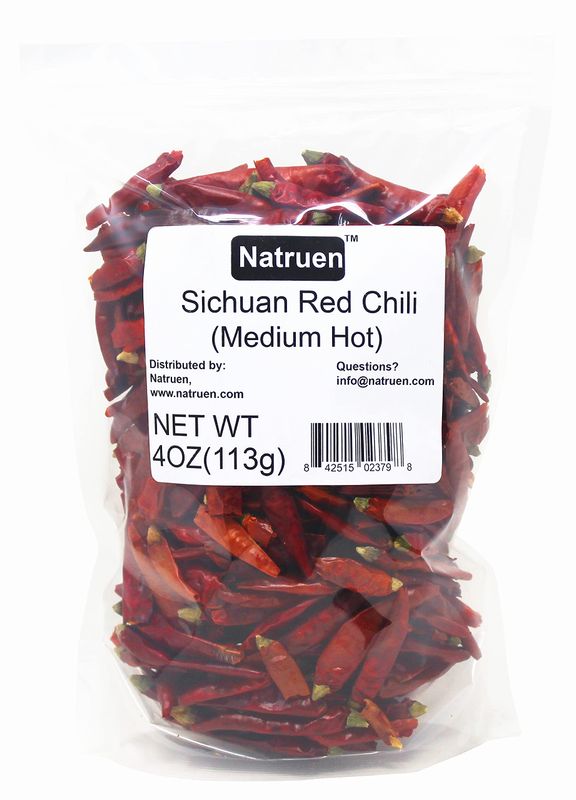 Natruen Whole Dry Szechuan Chinese Red Chili Pods 4 Oz Medium Hot, Spicy Sichuan Dried Red Hot Chilies for Chili Oil, Paste, and Sauce