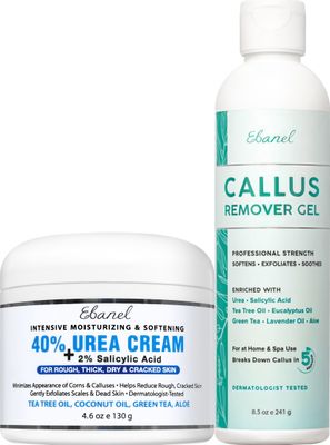 Ebanel Set of Professional Callus Remover for Feet, and Urea Cream 40 Plus Salicylic Acid 2, Heel Foot Callus Remover Gel Exfoliator Dead Skin Cuticle Removal Toenail Softener Keratolytic Pedicure
