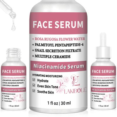LAKIBOLE 3 Pack 5 Niacinamide Serum with 5 Damascus Rose Floral Water 1fl.oz30ml Each